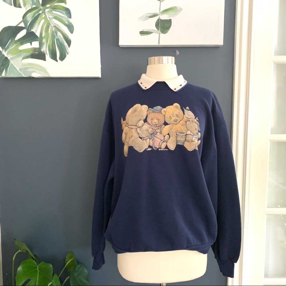 Vintage▪️Bear Heart Collard Sweatshirt. L